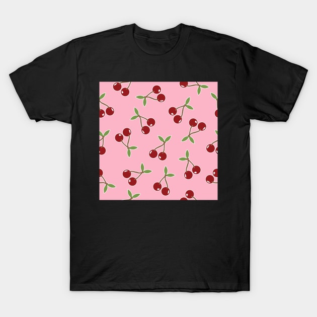 Red Cherries Pattern T-Shirt by Blue-Banana